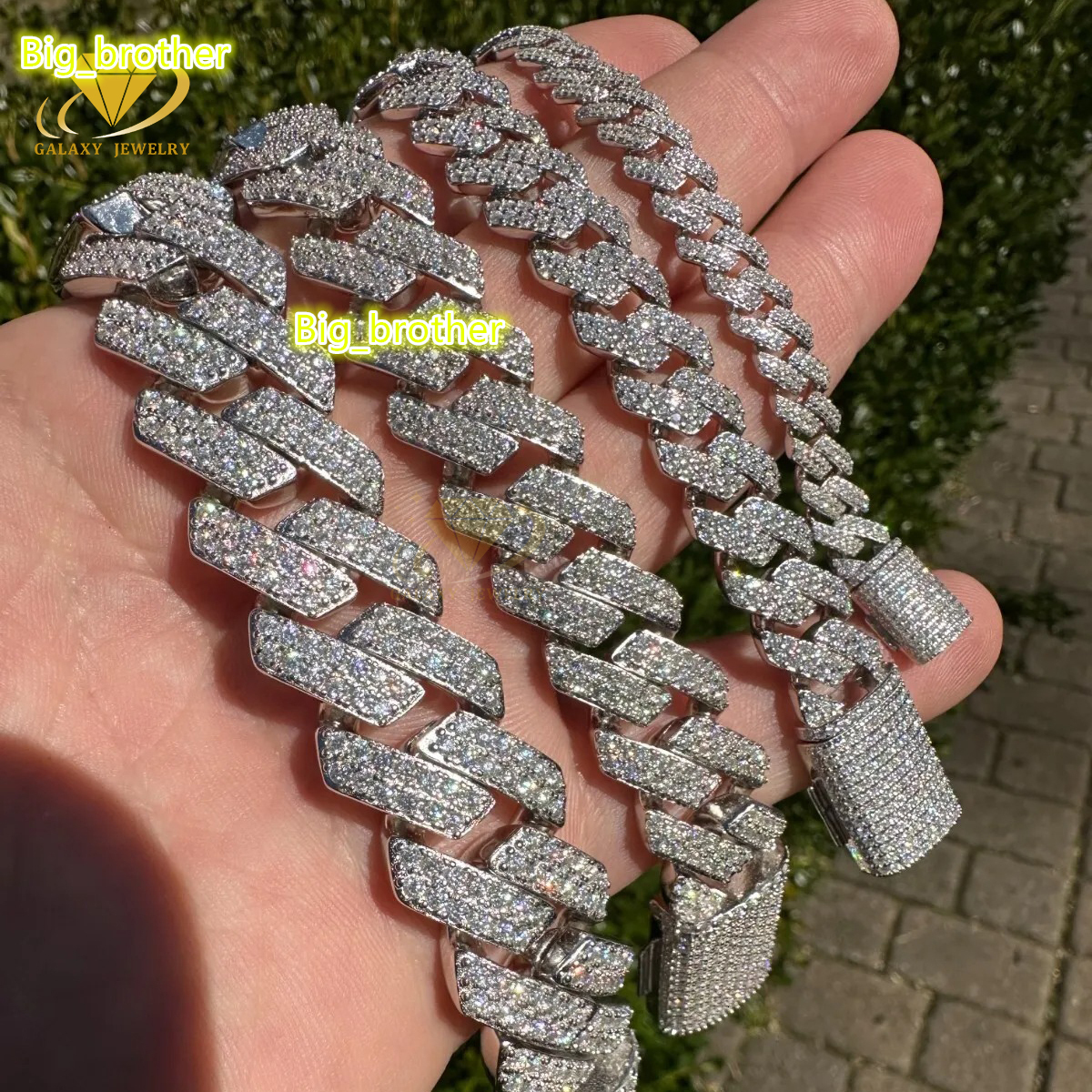 Wholesale Custom 8mm 12mm 16mm 20mm Hiphop Rock Cuban Bracelets Necklace 2 Rows Iced Out Moissanite Diamonds Cuban Link Chains