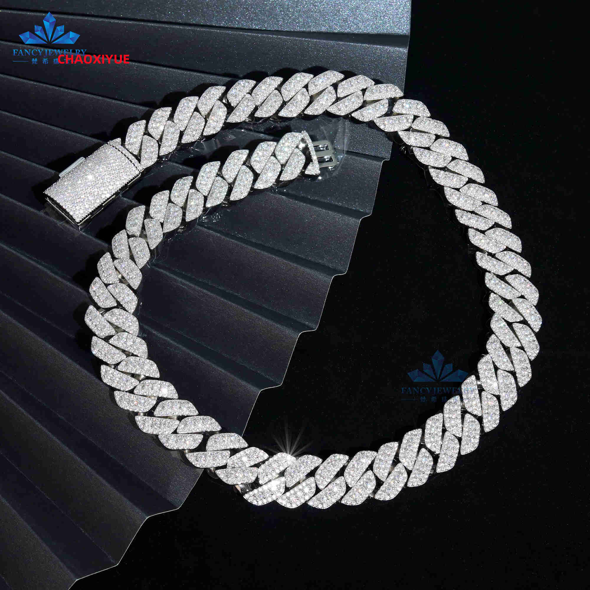 Women Men Necklace Hip Hop 925 Sterling Silver D Vvs Moissanite Diamond Iced Out Cuban Link Chain 18MM Cuban Necklace
