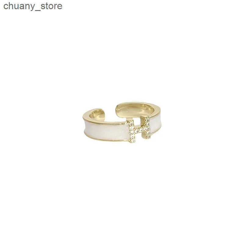 Letter H Ring White Drop Oil Zircon Advanced Sense Open Red Ring Index Finger Ring Female z250529BRBR