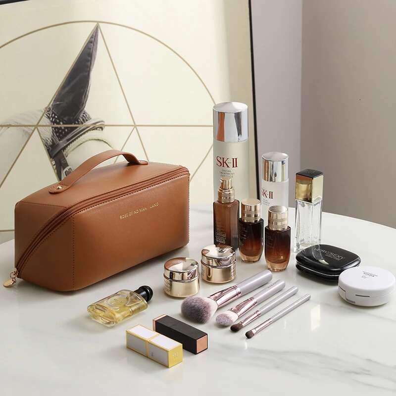 Advanced Multi Functional PU Leather Portable Travel Lightweight Wash Handheld Pillow Makeup Storage Bag