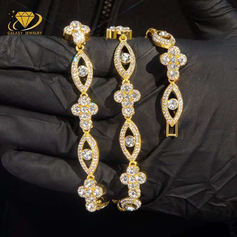 Iced Out Hiphop Jewelry 10mm 925 Sterling Silver Chain Infinity Cross Evil Eye Moissanite Cuban Link Bracelet Mens Chain