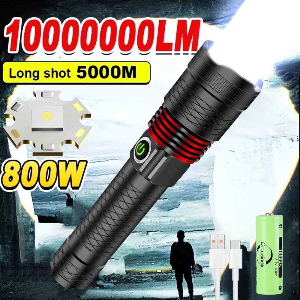 100000 LM LED Handheld Flashlight Ultra-Bright Torch 2000mAh Rechargeable Battery Powerful Flash Light Zoomable Tactical Lantern XJ250529