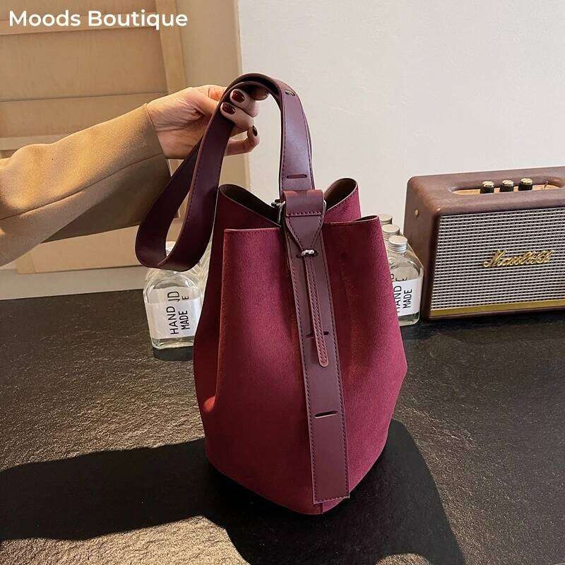 Branded Frosted PU Leather Shoulder Bucket Bag Set For Women 2-In-1 Faux Suede Big Capacity Shopper Tote Designer Handbag