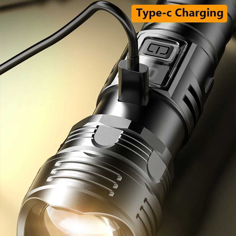 High Power Laser LED Fashlights USB Rechargeable Strong Hand Light Multifunctional Torch Lamp For Emergency Camping XJ250529
