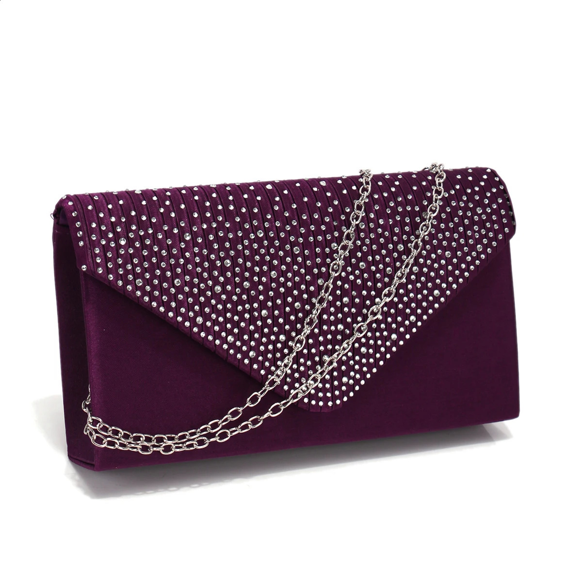 Rhinestones Women Evening Bags Small Envelope n Handbags Satin Shoulder Chain Glitter Purple Color Cocktail Purse 250528