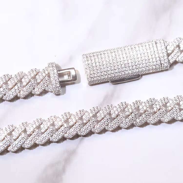 Hip Hop Rose Gold Iced Out 925 Silver 10mm Two Rows Iced Out VVS Moissanite Diamond Cuban Link Chain for Rapper Jewelry