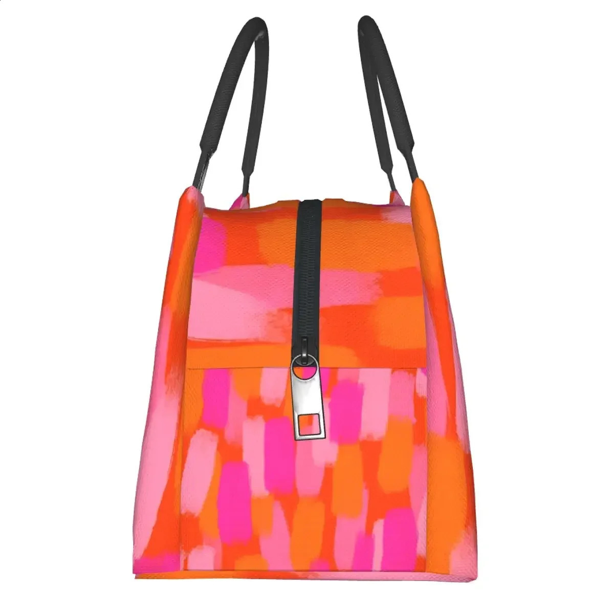 Abstract Paint Brush Lunch Bag For Women Pink and Orange Box Retro Outdoor Picnic Cooler Portable Thermal Bags 250528