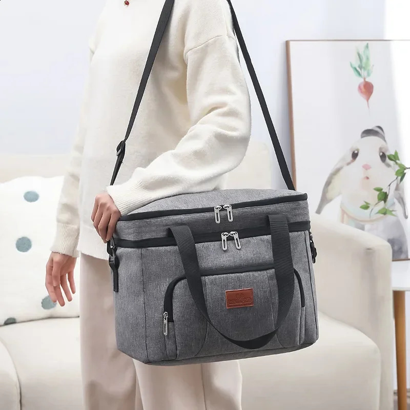 Multifunctional Double Layer Tote Cooler Lunch Bags for Women Men Large Capacity Travel Picnic Box with Shoulder Strap 250528