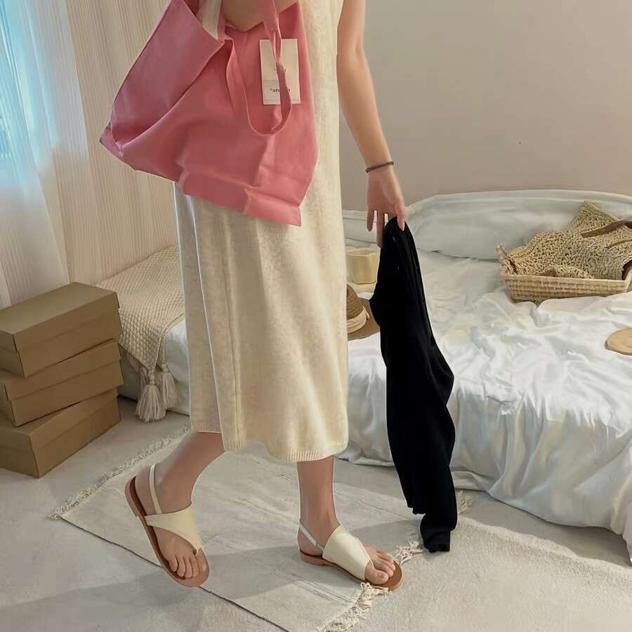 Cowhide Version ~ Niche Post Flat Roman Sandals for Women 2025 Summer New Open Toe Outdoor Slippers