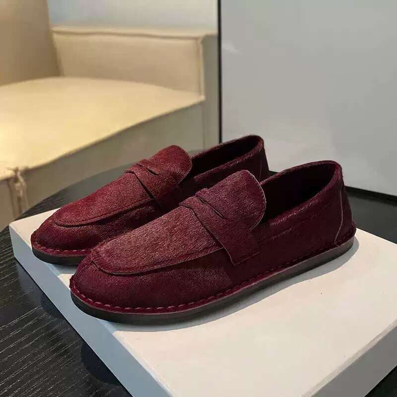 Niche Horsehair Round Toe Flat Loafers Women, Autumn and Winter New Casual Versatile Slip-On Shoes for Women