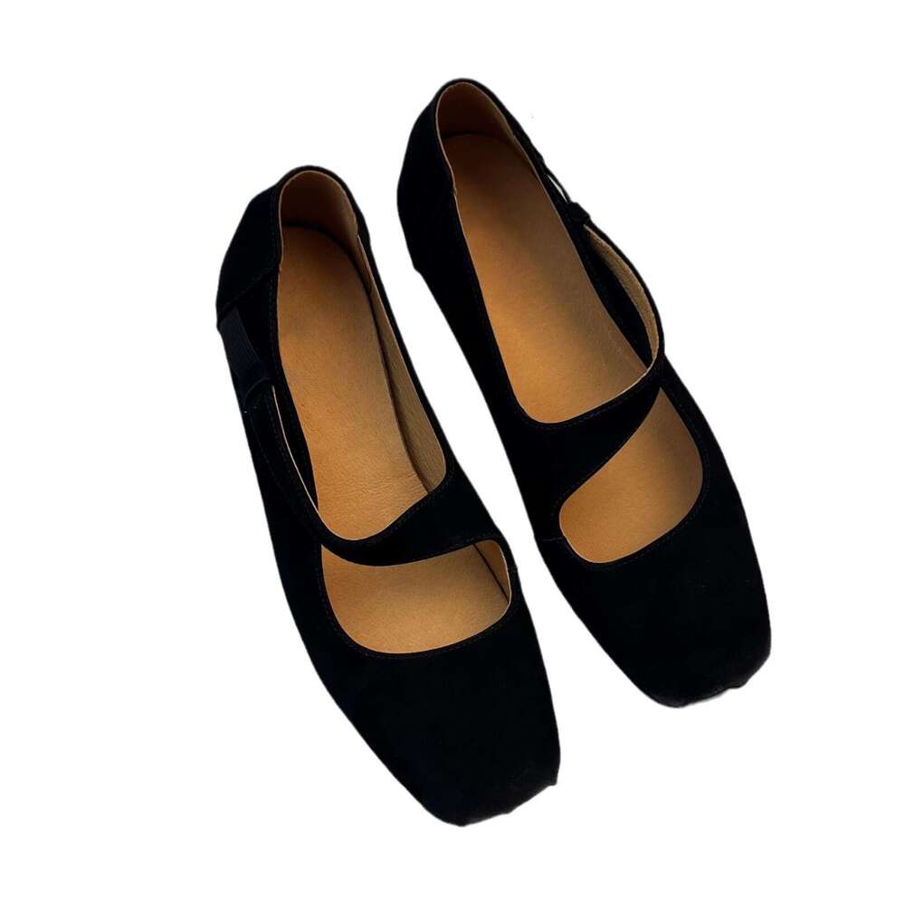 French Style Small Fragrance Square Toe Pig Nose Shallow Mouth Flat Bottom Slanted One-Strap Ballet Flats Women Spring Mary Jane Shoes