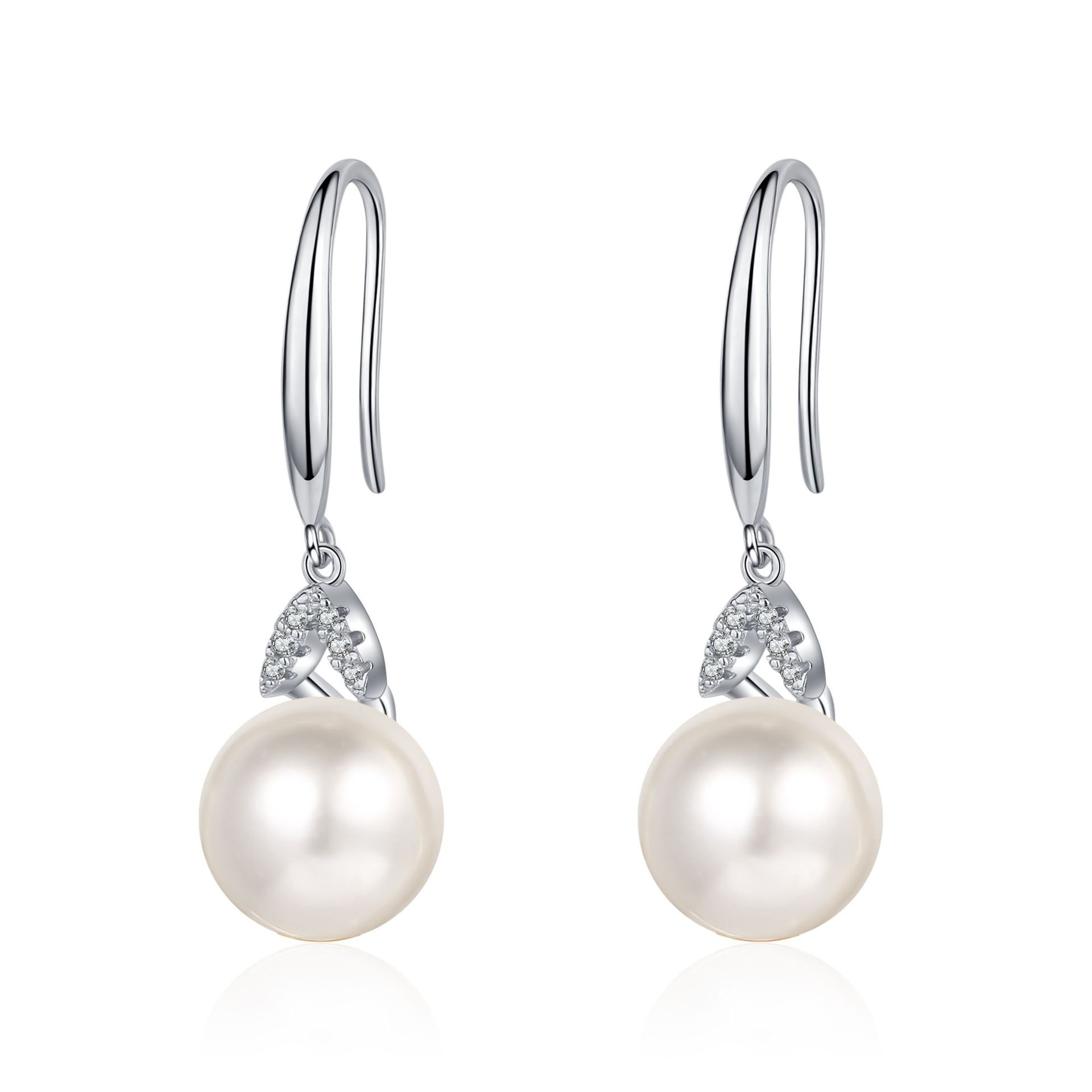 925 Sterling Silver Drop Earrings with Flawless Freshwater Pearls and Moissanite Dangles Direct Wholesale Popular Style