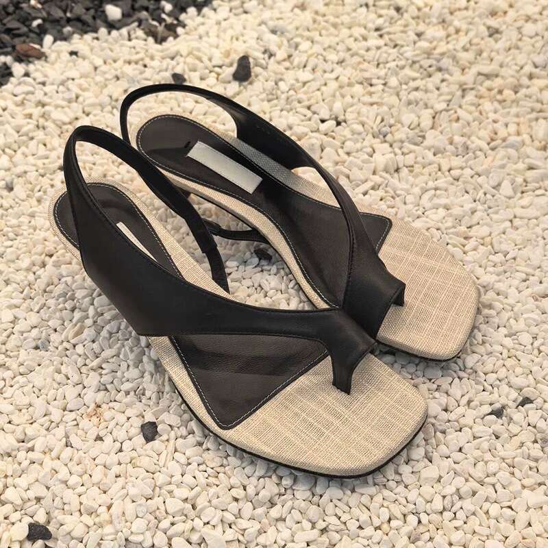 Cowhide Version ~ French Niche Square Toe Stiletto Heel Slip-On Roman for Women 2025 New Summer Beach Sandals