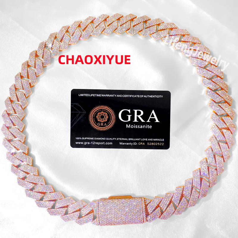 Cuba Chain Hip Hop Tennis Chain Jewelry 925 Sterling Silver Vvs D Colour Moissanite Iced Out Cuban Link Chain Necklace for Men