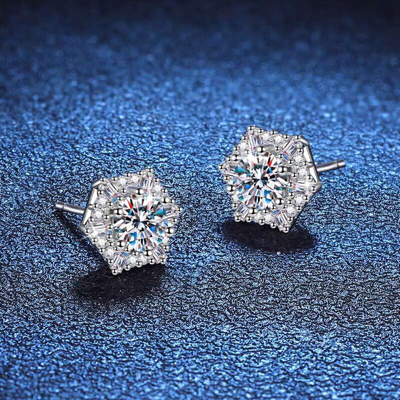 PYQ 0.5ct Hexagonal Moissanite Earrings China With GRA Certificate 925 Silver Hexagonal Earrings Moissanite Earrings for Women