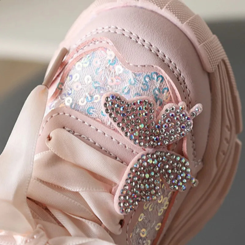 1-6Y Girls Sports Shoes Anti Slip Soft Sole Sequin Shinny Butterfly Cute Tennis Running Shoes Princess Shoes for Baby Girls 250527