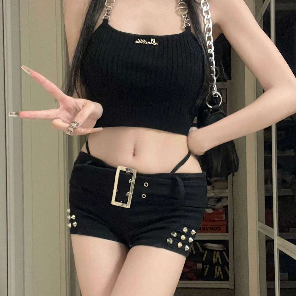 Shorts Women Denim Shorts Niche Black Low Waist Hip Lifting Slimming Hot Girl Ultra Shorts Women Autumn New Slim Rivet Petite Jeans Jean Shorts