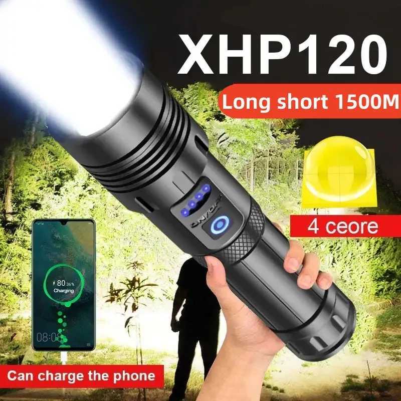Super XHP120 Powerful Led Flashlight XHP90 High Power Torch Light Rechargeable Tactical Flashlight 18650 Usb Camping LampXJ250529