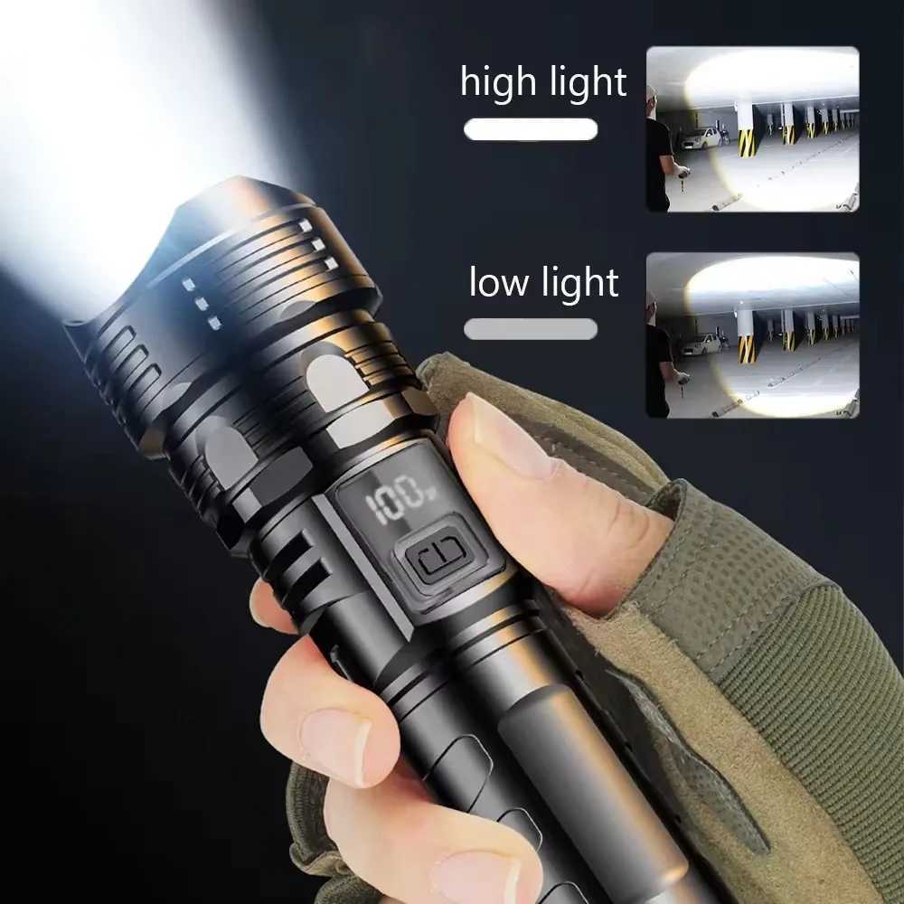LED Flashlight Super Bright Rechargeable Portable Ultra Power Torch Lamp Retractable Digital Zoom Hand Light For Camping XJ250529