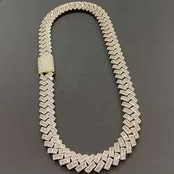 15mm Baguette Chain Cuban Moissanite 925 Silver Hip Hop VVS Diamond Moissanite Baguette Cuban Link Chain