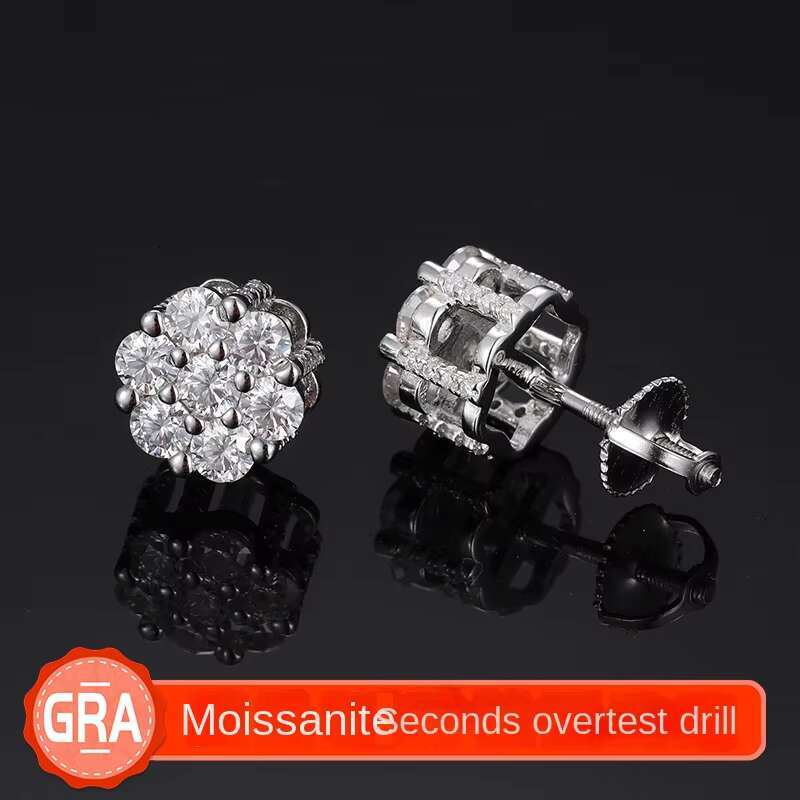 S925 Silver D Color 3.0MM Moissanite Earrings with Simple Joker Fashion Plum Blossom Net Red Wind Accessories Wholesale
