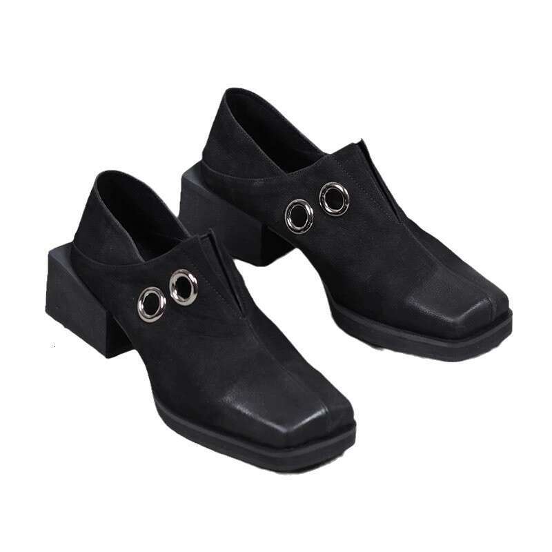 Genuine Niche Square Toe Chunky Heel Bowknot Strap Two-Way Loafers for Women 2025 Spring Small Leather Single Shoes