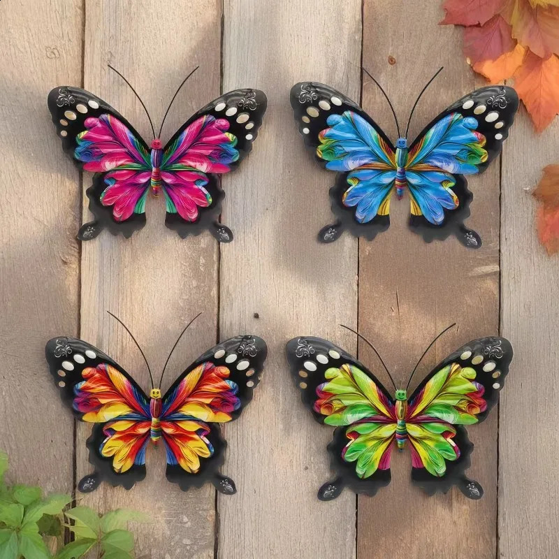 4pcsset Iron Metal Butterfly Wall Art for Outdoor Fence Garden Hanging Decor Rustproof Craft Home Decoration 250526p