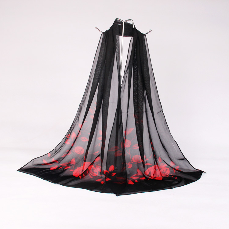 K862 Summer new chiffon candy color silk scarf female Korean long pastoral print gauze scarf sunscreen beach towel wholesale