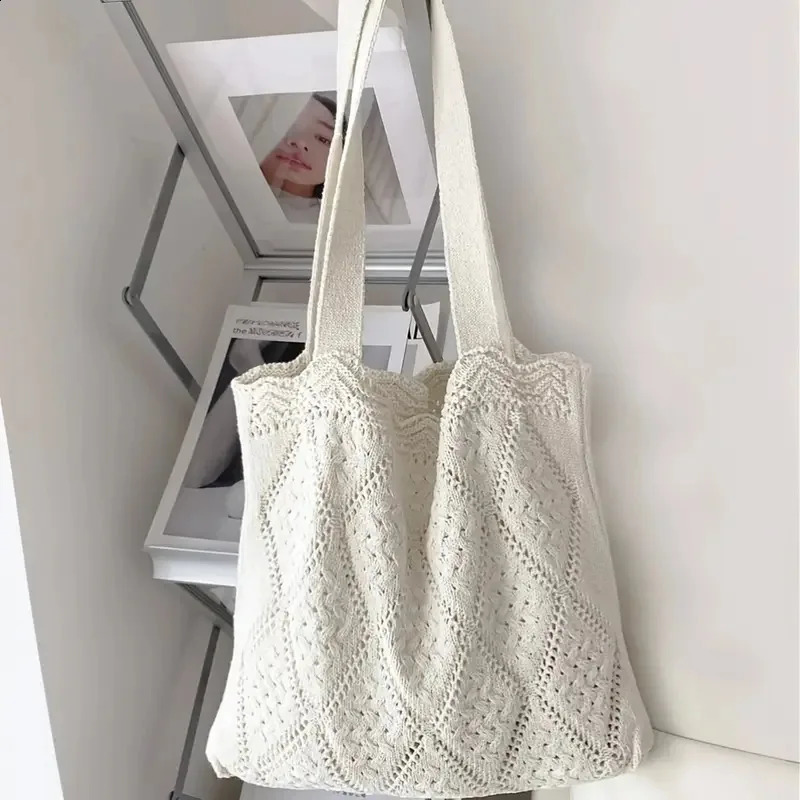 Minimalist Knit Shoulder Bag - Boho Crochet Handbag Vintage Lace Hollow-Out Purse for Women Casual Crossbody Sling Bag 250523