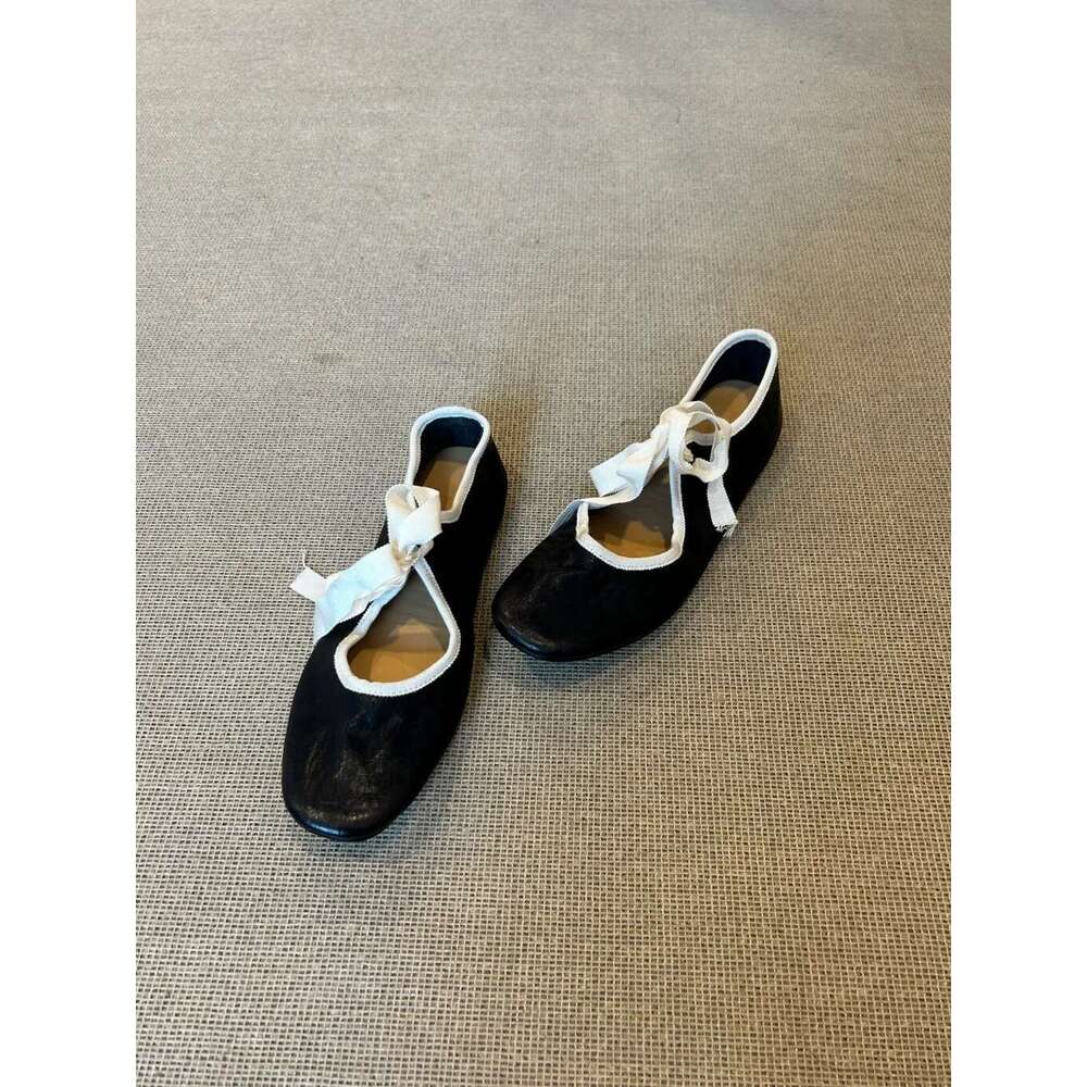 Genuine Leather French Style Color Block Lace-up Ballet Flats Women 2025 Spring Festival New Versatile Flat Mary Jane Shoes
