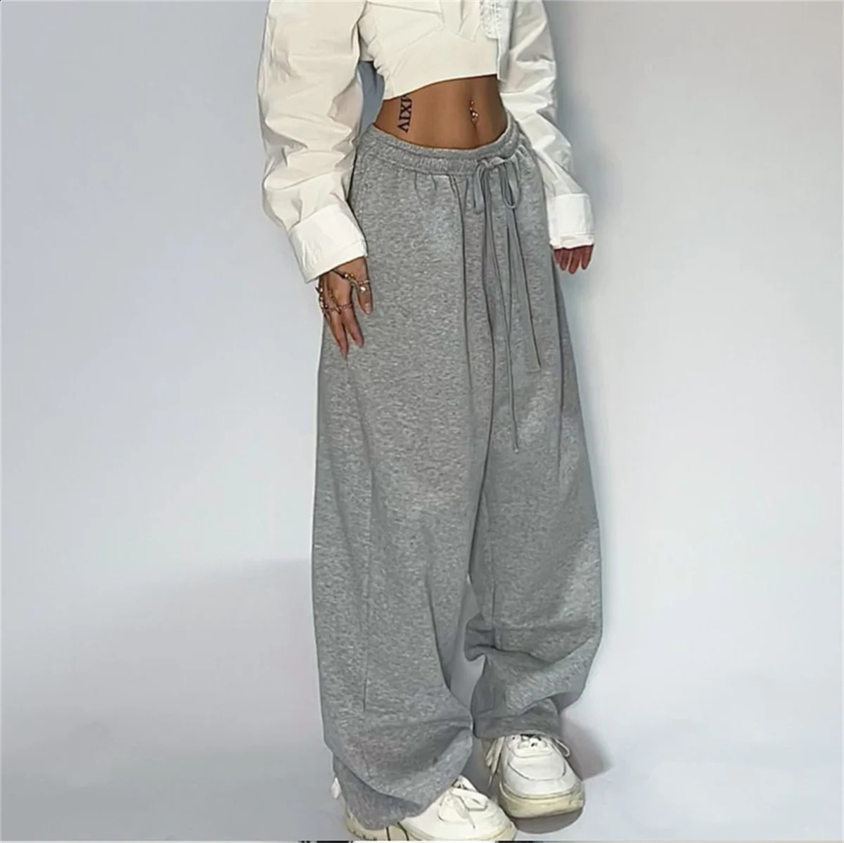 Casual Solid Sweatpants For Women High Waist Lace Up Loose Joggers Pant Classic Baggy Streetwear Female Sport Dance Trouser Y2K 250529Z