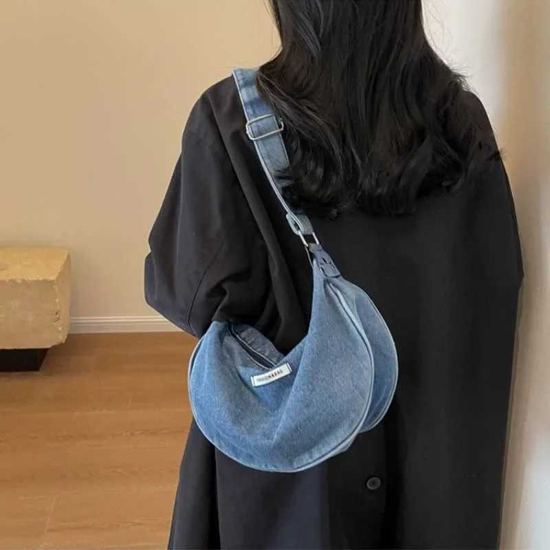 Women Denim Bag Large Capacity Strap Adjustable Crossbody Sling Bag Vintage Messenger Bags Casual Shopper Bags 2024 Shoulder Bag XJ250604