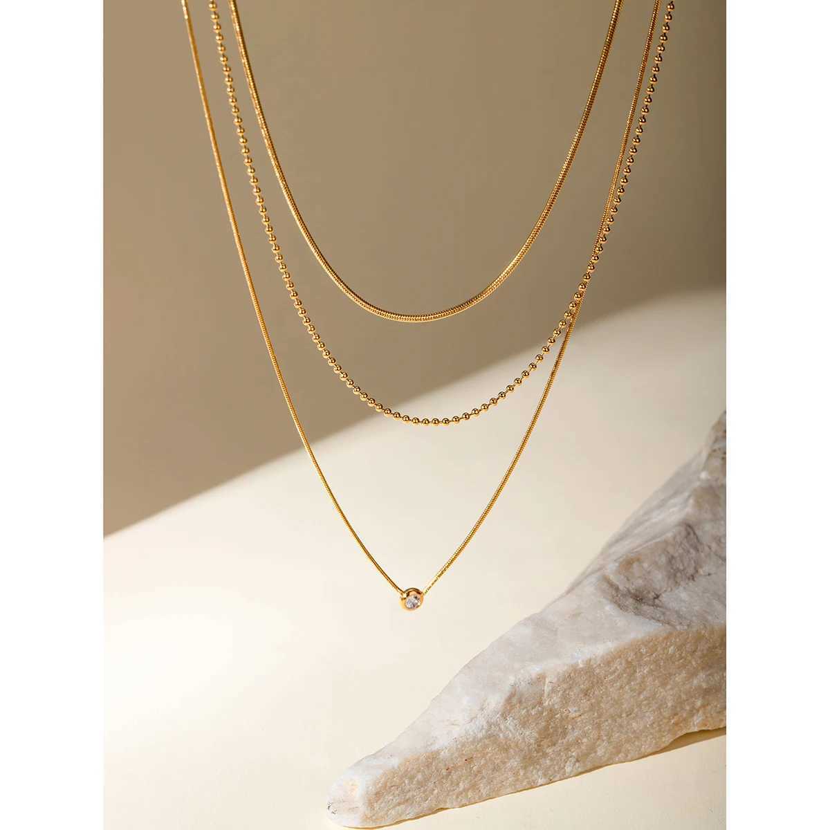 18K PVD Minimalist Light Cozy Stainless Steel Three Layer Y Shaped Necklace Chain Trendy Women Premium Jewelry Bijoux XJ250528