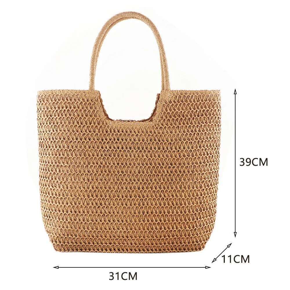 Women Straw Hobo Large Capacity Crochet Beach Zipper Closure Weaving Travel Handbag Ladies Summer Daily Bag