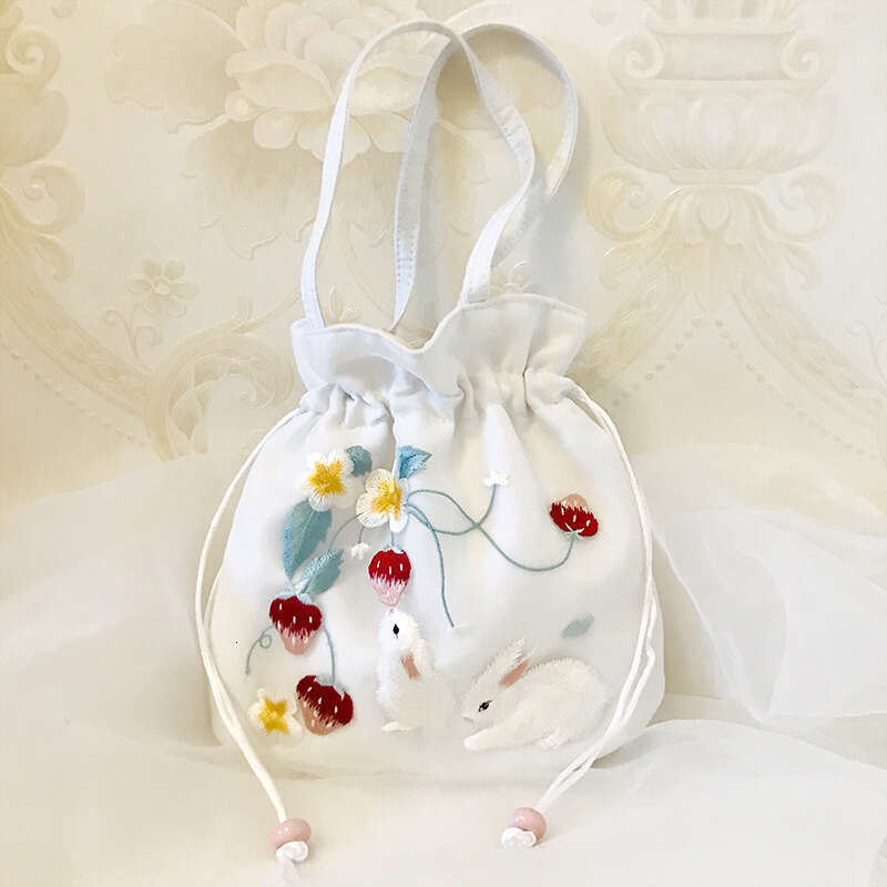 Yunzhiqi Tassel Embroidered Chinese Style Hanfu Accessories Su Embroidery Rounded Corner Drawstring Handheld Crossbody Phone Bag