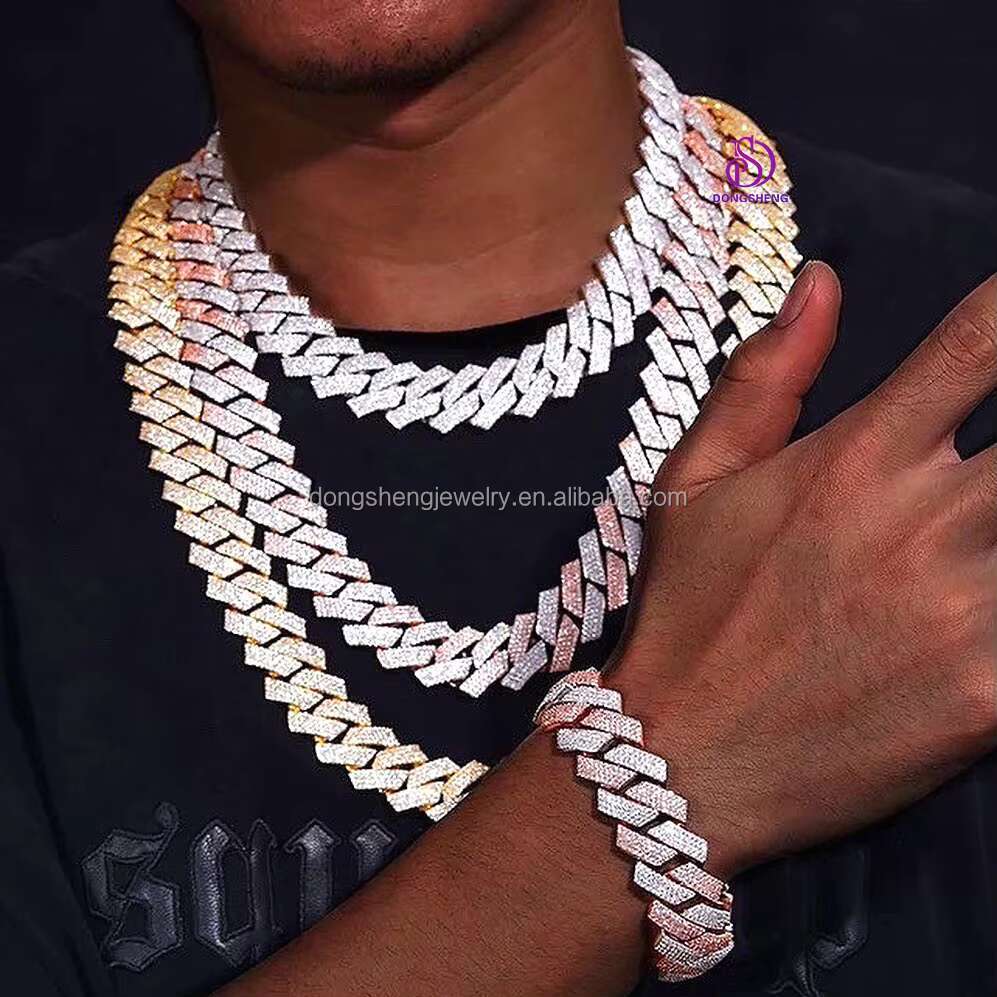 20mm Luxury Custom Hip Hop Cuban Link Necklace White Gold Ice Plated Moissanite Diamond Cuban Chain 925 Silver Customized 1pcs
