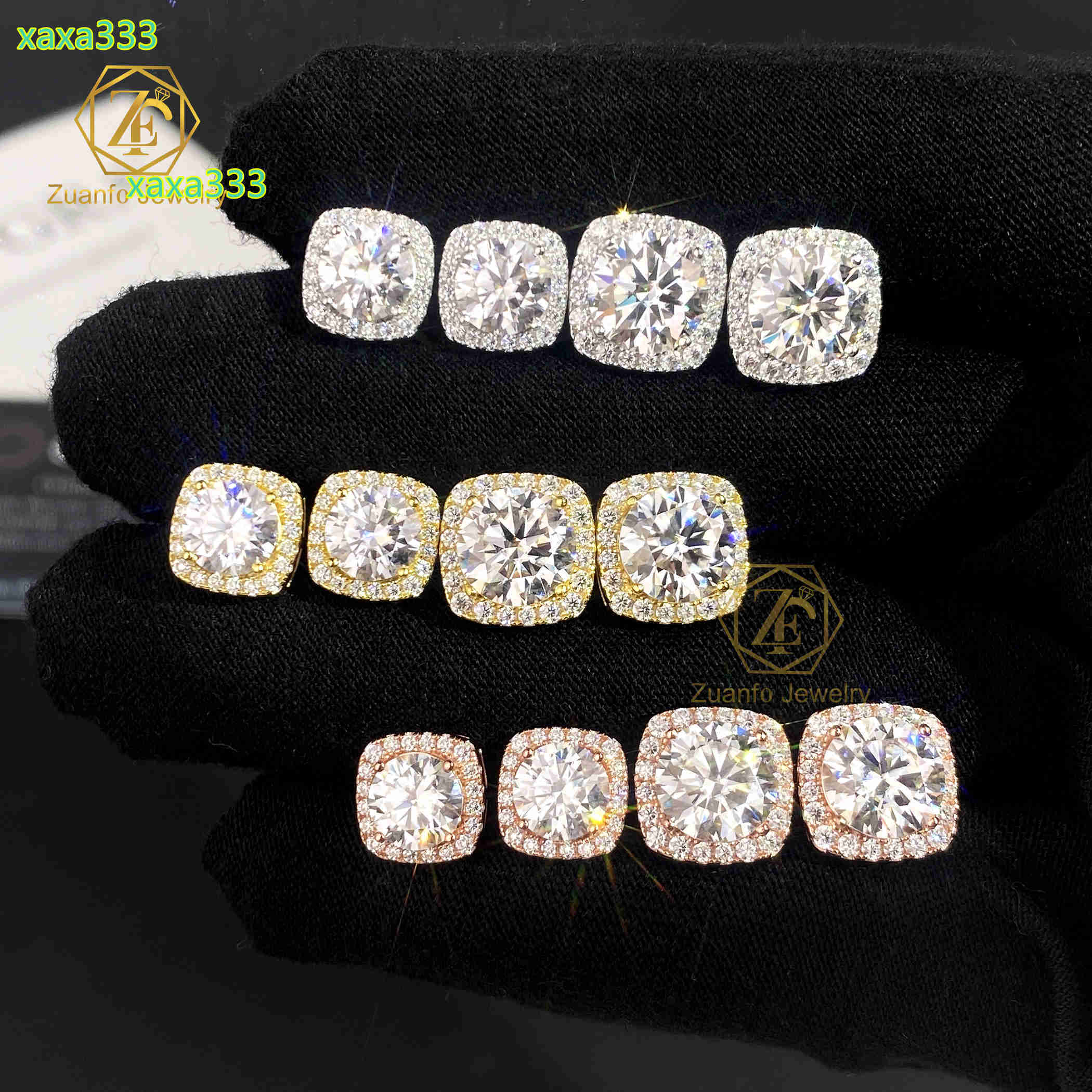 1ct 2Carat 925 Sterling Silver Base Waterproof Ear Studs Jewelry 18k Gold Plated Round Moissanites Stud Earrings for Women