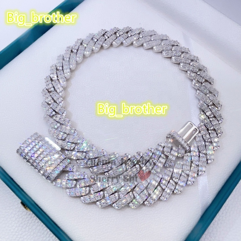 Drop Shipping Luxury Sterling Silver 20 mm Vvs Moissanite Hip Hop Cuban Chain Necklace