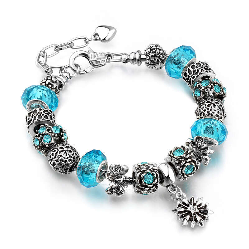 DIY Alloy Inlaid Glass Crystal Beaded Charm Bracelet Jewelry