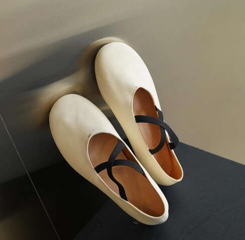 Genuine Leather Round Toe Shallow Mouth Cross Strap Mary Jane Shoes for Women Summer Autumn Comfortable Ballet Flats