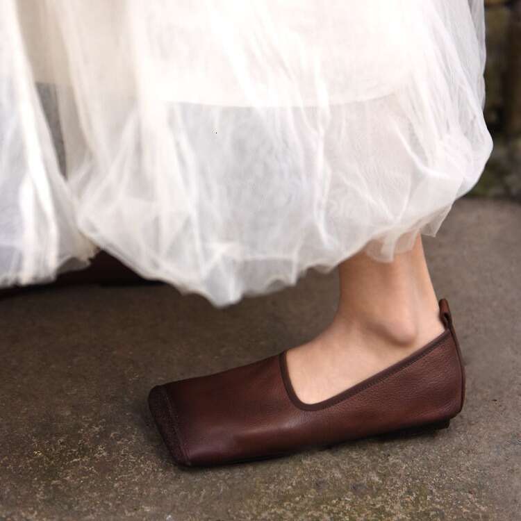 Genuine Leather French Niche Design Square Toe Slip-On Flat Shoes for Women Summer Autumn Comfortable Loafers