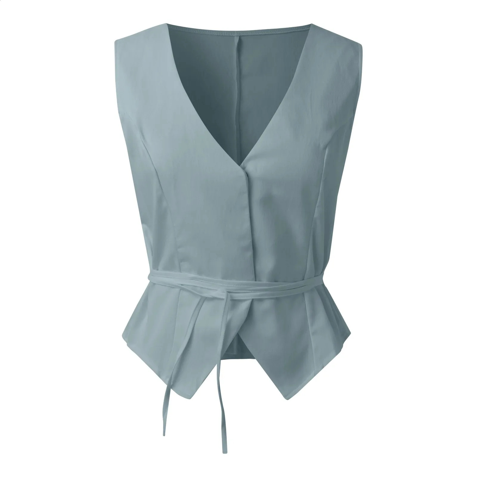 Women VNeck Open Front Lace Up Tank Tops Sleeveless Slim Fit Casual Camisoles Office Lady Y2k Solid Cardigan Cropped 250527