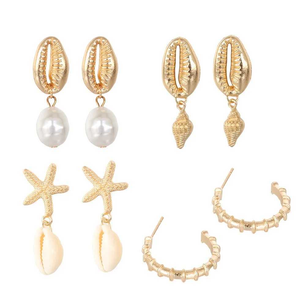 4Paris/set Bohemian Shell Irregular Imitation Pearl Conch Starfish Earrings L250527