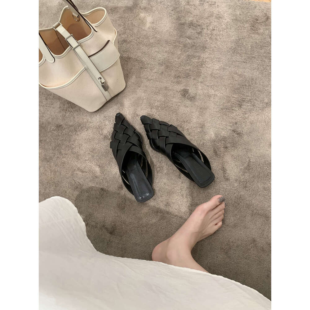 Grape Mom Studiolee Pointed Toe Women Mules Flat Woven Hollow Sandals