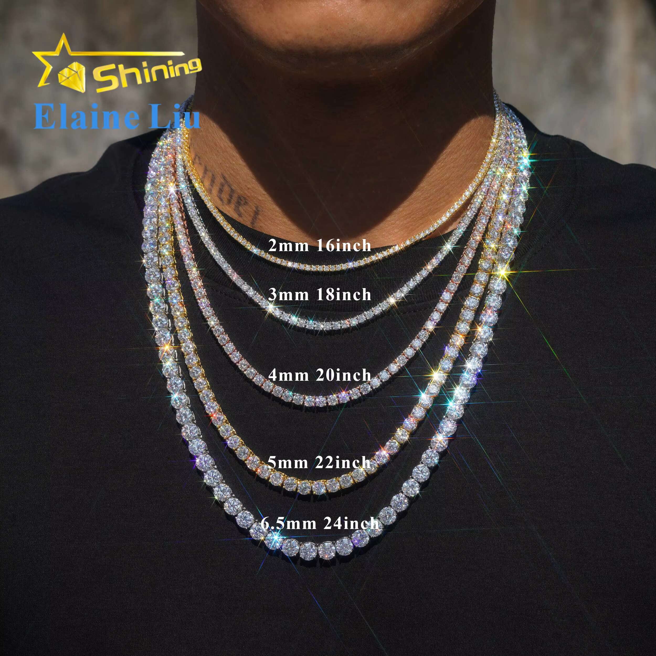 Factory Direct Price Iced Out 2mm 3mm 4mm 5mm 6.5mm VVS Silver 925 Hip Hop VVS Moissanite Diamond Tennis Chain
