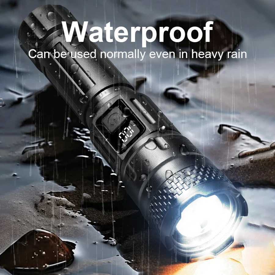 10000LM Yksek Gl LED El Feneri 500M Yeni ABS Torch I USB arj Edilebilir El Feneri Su Geirmez Ak Kamp Laterna XJ250529