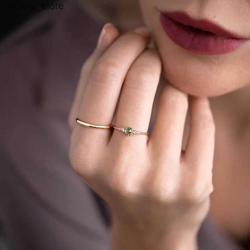 Aide 925 Sterling Silver Fresh Mint Green Zircon Rings For Women Minimalist Crystal Thin Slim Stackable Finger Rings Jewelry z25052988M4