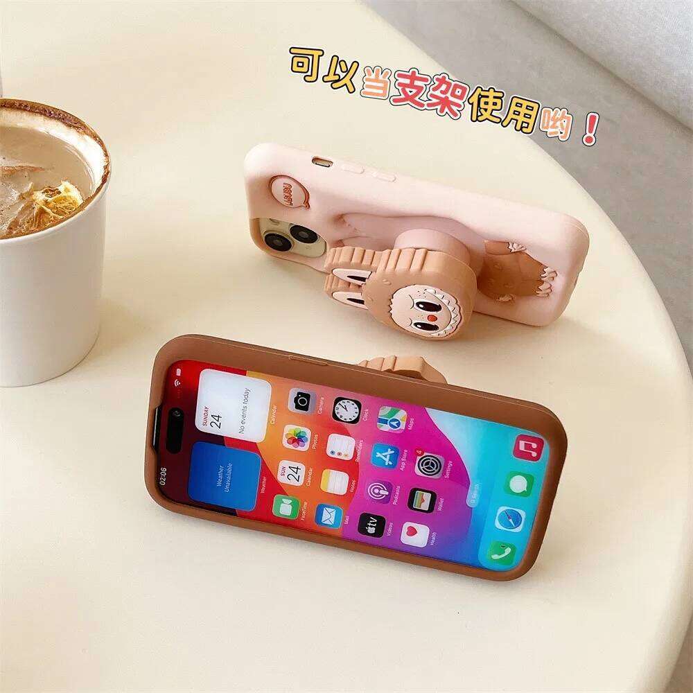 For iPhone 16 15 14 13 12 11 Pro X Xr Xs Max 7 8 Plus 3D Rabbit Elf Cartoon Labubu Phone Cases Holder Soft Silicone Cover