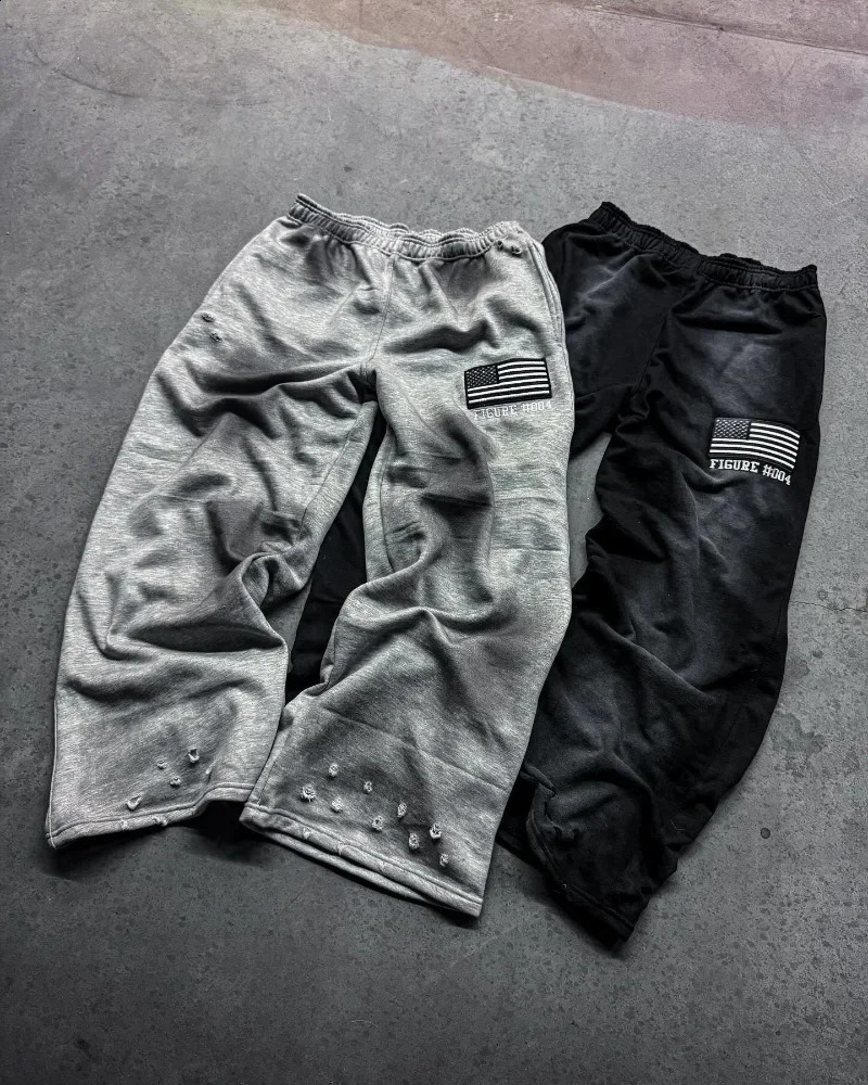 Y2k do old holes casual pants women trend Harajuku fashion embroidered pants Gothic street hip hop straight pants 250526