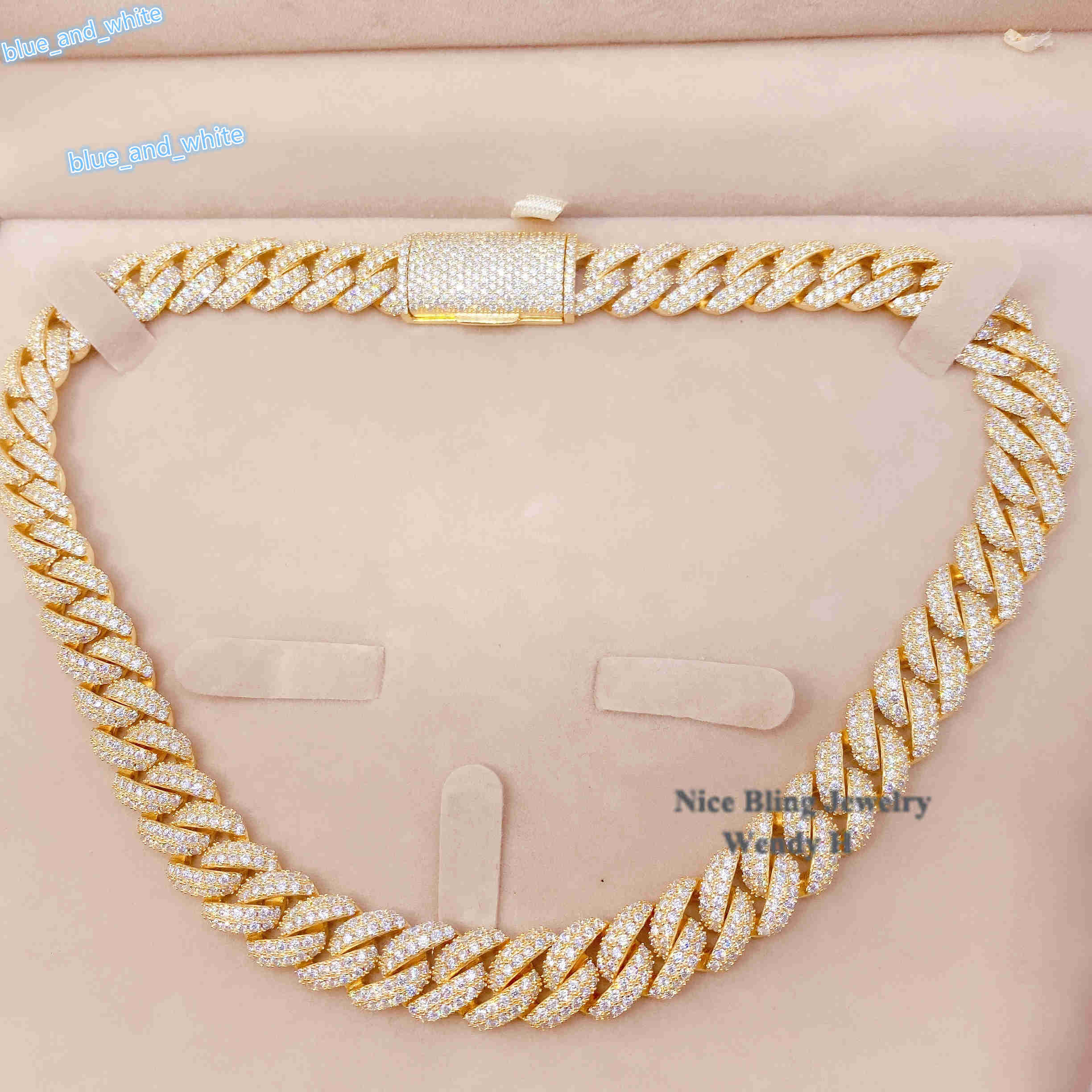 Hip Hop Iced Out Jewelry Factory Price Micro Pave High Quality Vvs d Color Diamond 12mm Moissanite Cuban Link Chain